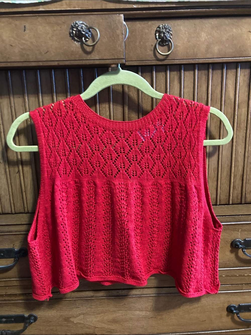 WISTERIA LANE Red Crochet Swing tank top